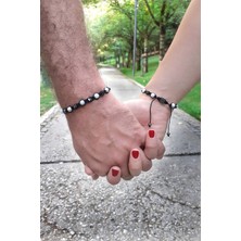 Gaıa&Amor Havlit Hematit Doğal Taş Makrome Örgü Tasarım Çift Bilekliği