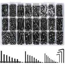 Humble 1260PCS Metrik Cıvata Çeşitleri M2 M4, 21 Boyutlu Vidalar Somunlar ve Altıgen Soket Başlı Kapak Makine Seti Siyah (Yurt Dışından)
