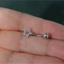 Heppii Silver Renk Yıldızlı Göbek Piercingi Çelik  Minimal