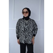 Asela Zebra Desen Triko Kazak Tunik
