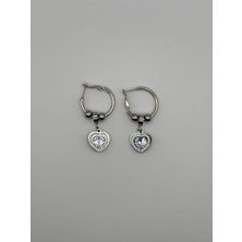 Arnes Jewelry Çelik Sallantılı Zirkon Taşlı Kalpli Küpe