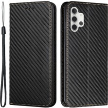 Seashell Digital Karbon Fiber Doku Manyetik Kapatma Samsung Galaxy A32 5G/M32 5g-Black Için Kayış ile Stand Stand Standı (Yurt Dışından)