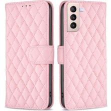 Seashell Digital Samsung Galaxy S21+5G Cüzdan Kapağı Için, Basılı Eşkenar Dörtgen Desen Yumru Geçirmez Standı Mat Pu Deri Vaka Pembe (Yurt Dışından)