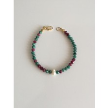 Afa Tasarım Doğal Taş Anyolit Zoisit Faset Kesim Inci Detaylı Bileklik