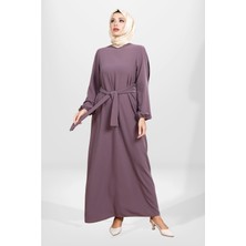 Beyza 5545 Pilikaşe Kol Detaylı Lila Tesettür Elbise
