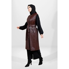 Beyza 3819 Çıtçıtlı Tesettür Kahve Yelek Kap