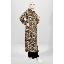 Beyza 3841 Kapüşonlu Tesettür Siyah-Bej Yağmurluk