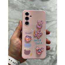 SPHONE Samsung Galaxy M34 5g 3D Kabartma Emoji Figür Ayıcık Çiçek Kurdele Happy Good Luck Funny Heart