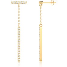 İndigo Takı Sallantılı Taşlı Çubuk Altın Kaplama Gümüş Küpe