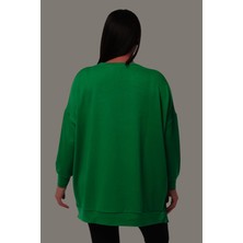 Ebsumu Kadın Büyük Beden Renkli Cepli Ekstra Rahat Kalıp Yeşil Sweatshirt