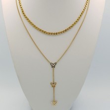 Hg.Aksesuar Kadın Kelebek Figürlü Çoklu Çelik Kolye