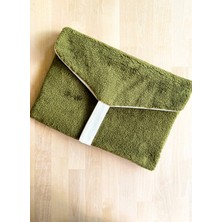 Anı Home Yeşil Peluş Krem Astarlı Zarf Modeli Laptop ve Evrak Çantası
