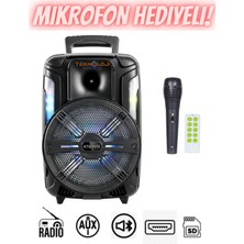 Teknoloji Gelsin Büyük Speaker Bluetooth Hoparlör Parti Karaoke Mikrofonlu Ses Bombası 26CM Işıklıö8inç Aux/fm/usb/sd