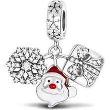 Corney Design Noel Baba ve Kar Tanesi Yılbaşı Gümüş Charm 925 Ayar