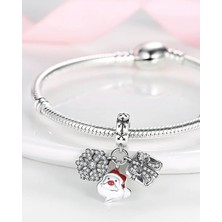Corney Design Noel Baba ve Kar Tanesi Yılbaşı Gümüş Charm 925 Ayar