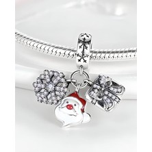 Corney Design Noel Baba ve Kar Tanesi Yılbaşı Gümüş Charm 925 Ayar