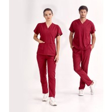 Çizgi Medikal Bordo Likralı Üniforma Takımlar Yüksek Kaliteli Likralı Scrubs