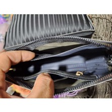 Renkli İlmekler Kadın Siyah Beyaz Türk Motifli Desenli El Askılı Portföy Clutch