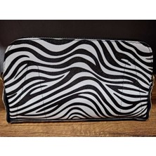 Renkli İlmekler Kadın Siyah Beyaz Zebra Desenli El Askılı Portföy Clutch