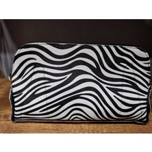 Renkli İlmekler Kadın Siyah Beyaz Zebra Desenli El Askılı Portföy Clutch