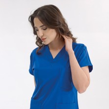 Çizgi Medikal Saks Mavisi Likralı Üniforma Takımlar Yüksek Kaliteli Likralı Scrubs