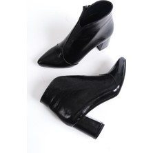 Modabuymus Lavi Siyah Rugan Hakiki Deri Kalın Topuklu Günlük Bot