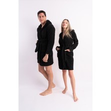 Sweet's Collection Siyah Kapüşonlu Welsoft Peluş Unisex Sabahlık