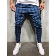 Ayakuydur Erkek Mavi Ekose Jogger Pantolon
