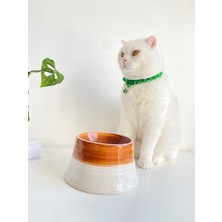 Stilin Bu Seramik Kedi ve Köpek Mama Su Kabı Colorful Moon Bowl Beyaz Açık Kahverengi