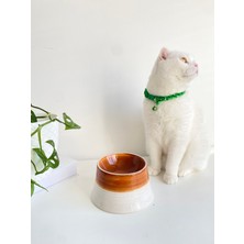 Stilin Bu Seramik Kedi ve Köpek Mama Su Kabı Colorful Moon Bowl Beyaz Açık Kahverengi