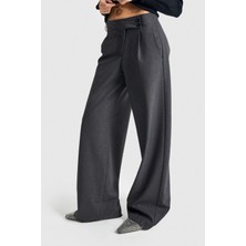 Its Basic Kadın Antrasit Renk Kemer Detaylı Palazzo Fit Pileli Pantolon