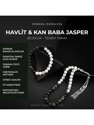 Osmanlı Doğal Taş Havlit-Yeşil Jasper Doğal Taş Tesbih Bileklik Seti