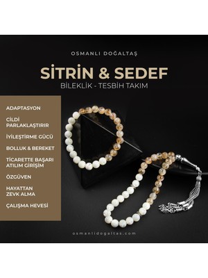 Osmanlı Doğal Taş Sitrin-Sedef Doğal Taş Tesbih Bileklik Seti