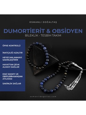 Osmanlı Doğal Taş Obsidyen-Dumortierit Doğal Taş Tesbih Bileklik Seti