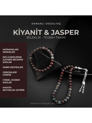 Osmanlı Doğal Taş Ruby Kiyanit-Dragon Jasper Doğal Taş Tesbih Bileklik Seti