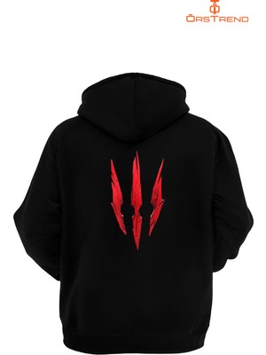 Ors Trend Witcher 3 Baskılı 3 Iplik Unisex Siyah Kapişonlu Sweatshirt