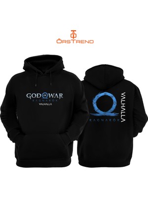 Ors Trend God Of War Ragnarök Valhalla Baskılı 3 Iplik Unisex Siyah Kapişonlu Sweatshirt