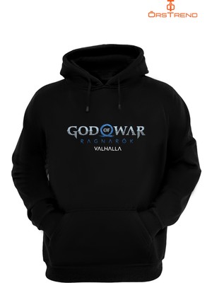 Ors Trend God Of War Ragnarök Valhalla Baskılı 3 Iplik Unisex Siyah Kapişonlu Sweatshirt