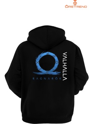 Ors Trend God Of War Ragnarök Valhalla Baskılı 3 Iplik Unisex Siyah Kapişonlu Sweatshirt