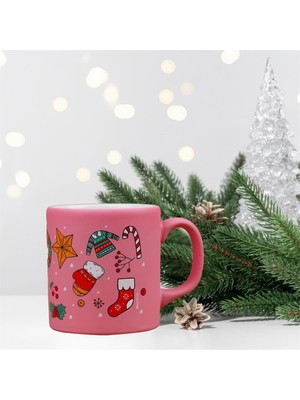 Myros Pembe Kardan Adamlı Yeni Yıl Figürlü Seramik Kupa