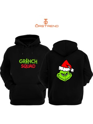 Ors Trend Grinch Baskılı 3 Iplik Unisex Siyah Kapişonlu Sweatshirt