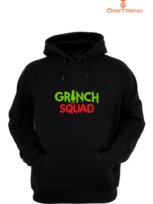 Ors Trend Grinch Baskılı 3 Iplik Unisex Siyah Kapişonlu Sweatshirt