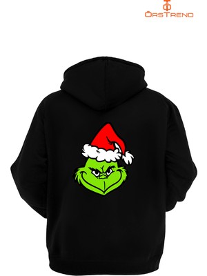 Ors Trend Grinch Baskılı 3 Iplik Unisex Siyah Kapişonlu Sweatshirt