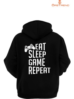 Ors Trend Gamer Baskılı 3 Iplik Unisex Siyah Kapişonlu Sweatshirt