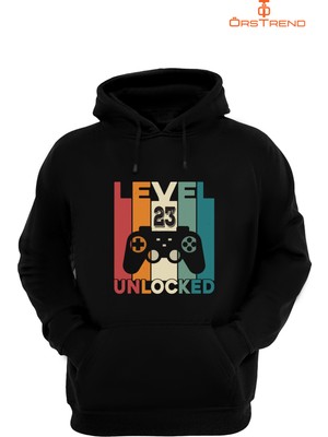 Ors Trend Gamer Baskılı 3 Iplik Unisex Siyah Kapişonlu Sweatshirt