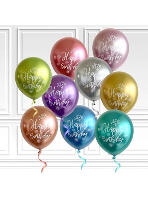 Çoklu 10 Adet 12 Inç Krom Metalik Lateks Balonlar Mutlu Yıllar Baskılı Desen Balon Helyum Metal Globos Doğum Günü Partisi Süslemeleri (Yurt Dışından)