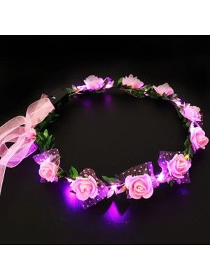 Pembe Parlayan Çelenk Düğün Parti Taç Çiçek Kafa Bandı LED Işık Noel Neon Çelenk Dekorasyon Aydınlık Saç Çelenk Hairband (Yurt Dışından)