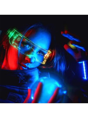 Tip 09 Trendy Aydınlık LED Işık Up Güneş Gözlüğü Moda Cyberpunk Gece Kulübü Dj Dans Bar Konseri Için Neon Parti Gözlüğü (Yurt Dışından)