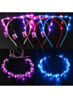 Mavi Kedi 1 Adet Kadın Kız LED Glow Kedi Tavşan Kulak Hairband Light Up Kafa Bandı Çiçek Çelenk Parti Gelin Hediye Doğum Günü Düğün Paskalya (Yurt Dışından)