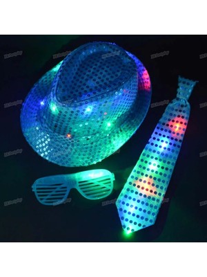 Stil 8 Çocuk Çocuklar Yetişkin LED Flaş Payetler Fedora Şapka Işık Caz Kap Gözlük Kravat Yay Glow Neon Parti Doğum Günü Düğün Paskalya (Yurt Dışından)